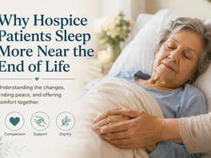 Hospice patient peacefully sleeping in bed while a loved one gently holds their hand, representing comfort, compassion, and end-of-life care support.
