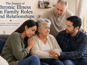 Family gathered together supporting a loved one living with chronic illness at home
