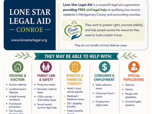 Lone Star Legal Aid providing free legal assistance in Montgomery County TX for housing, benefits, family law, and consumer issues