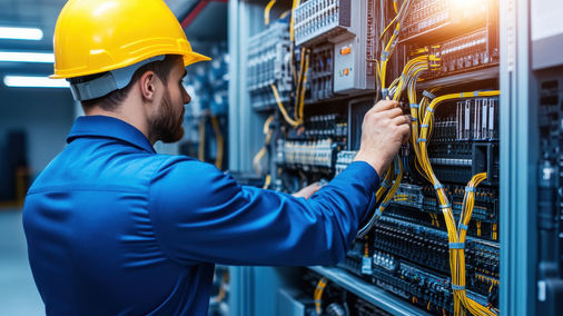 electrician working on a control panel