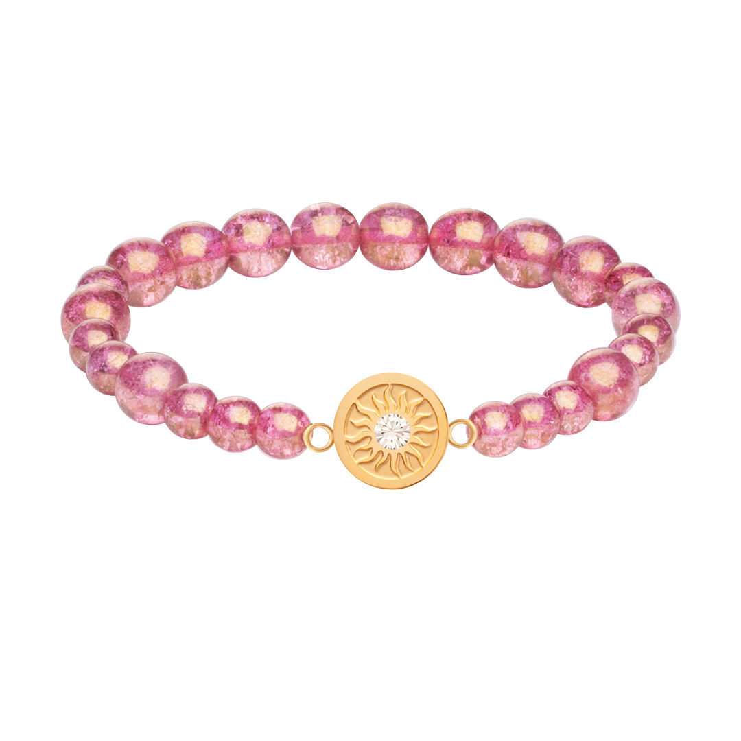 Bracelet pink beads with gold stainless steel Bohemian crystal Rosina