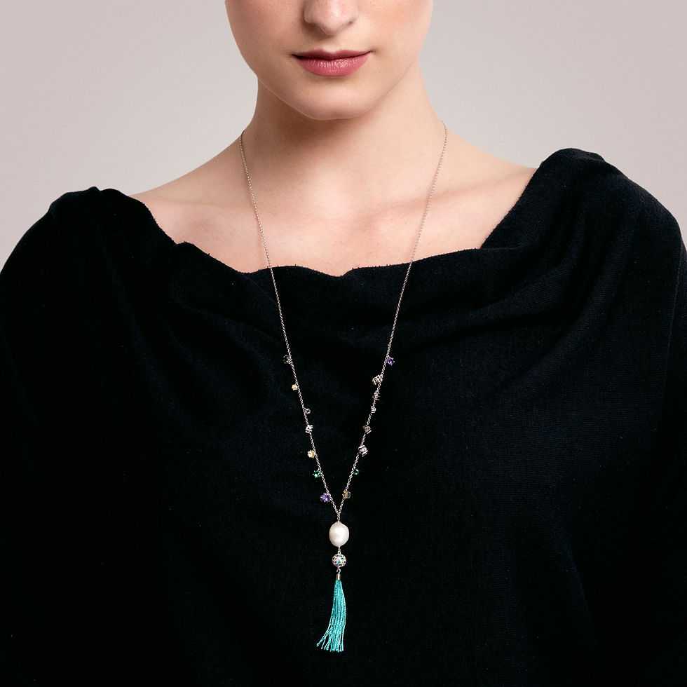 Thumbnail: Necklace Vitis sterling silver with fresh water pearls, cubic zirconia, brush