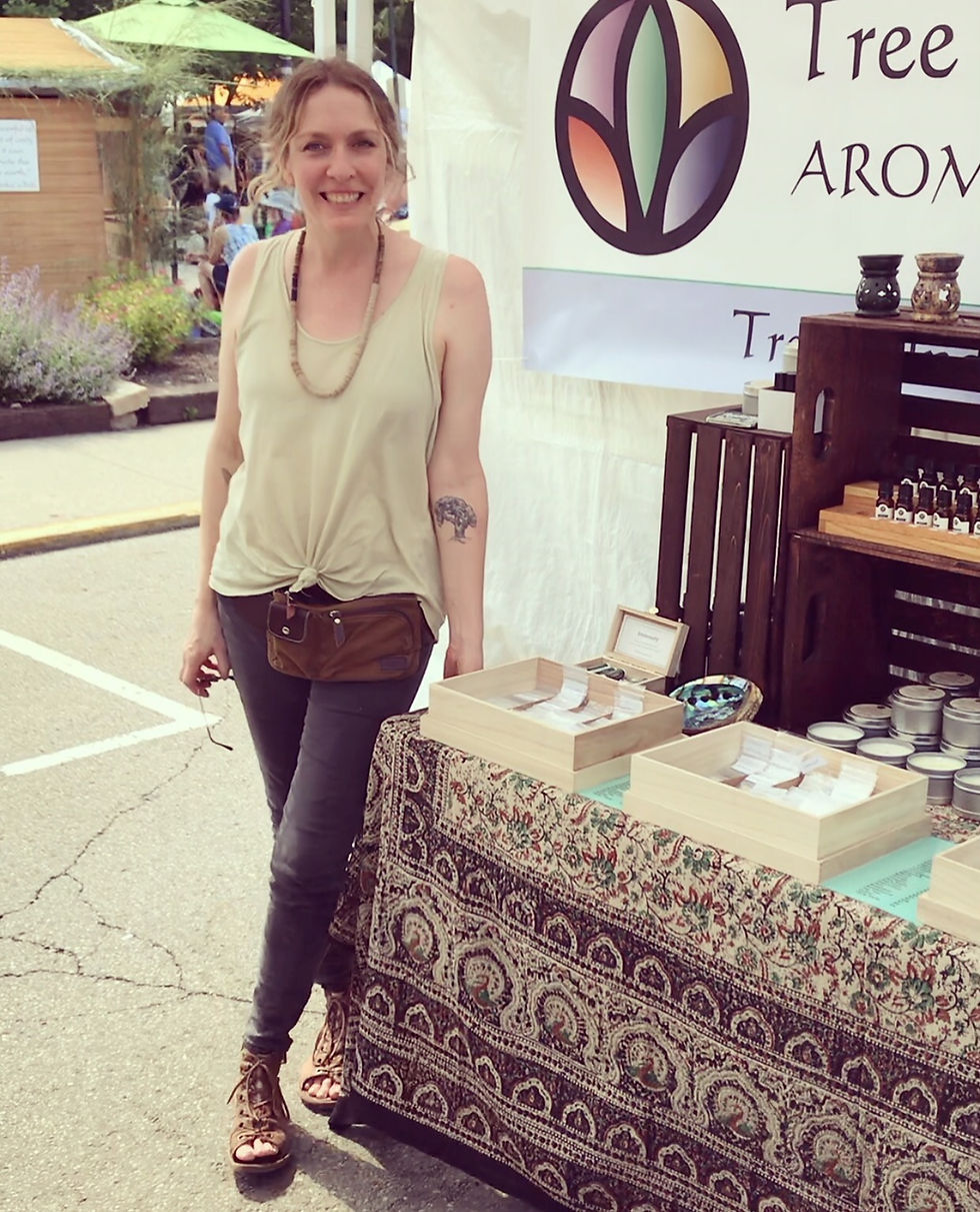 Here I am at the Yellow Springs Street Fair in Yellow Springs, OH. Essential oil and Aromatherapy Education is part of Tree of India's Mission!