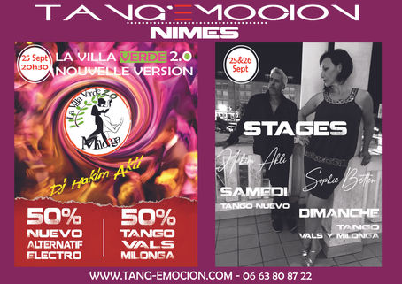 ★ Nîmes ★Week-end des 25 & 26 Sept ★ La Milonga Villa Verde Nouvelle Version ★ Stages Tango