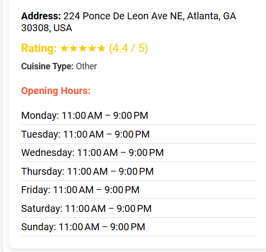 Restaurant Info