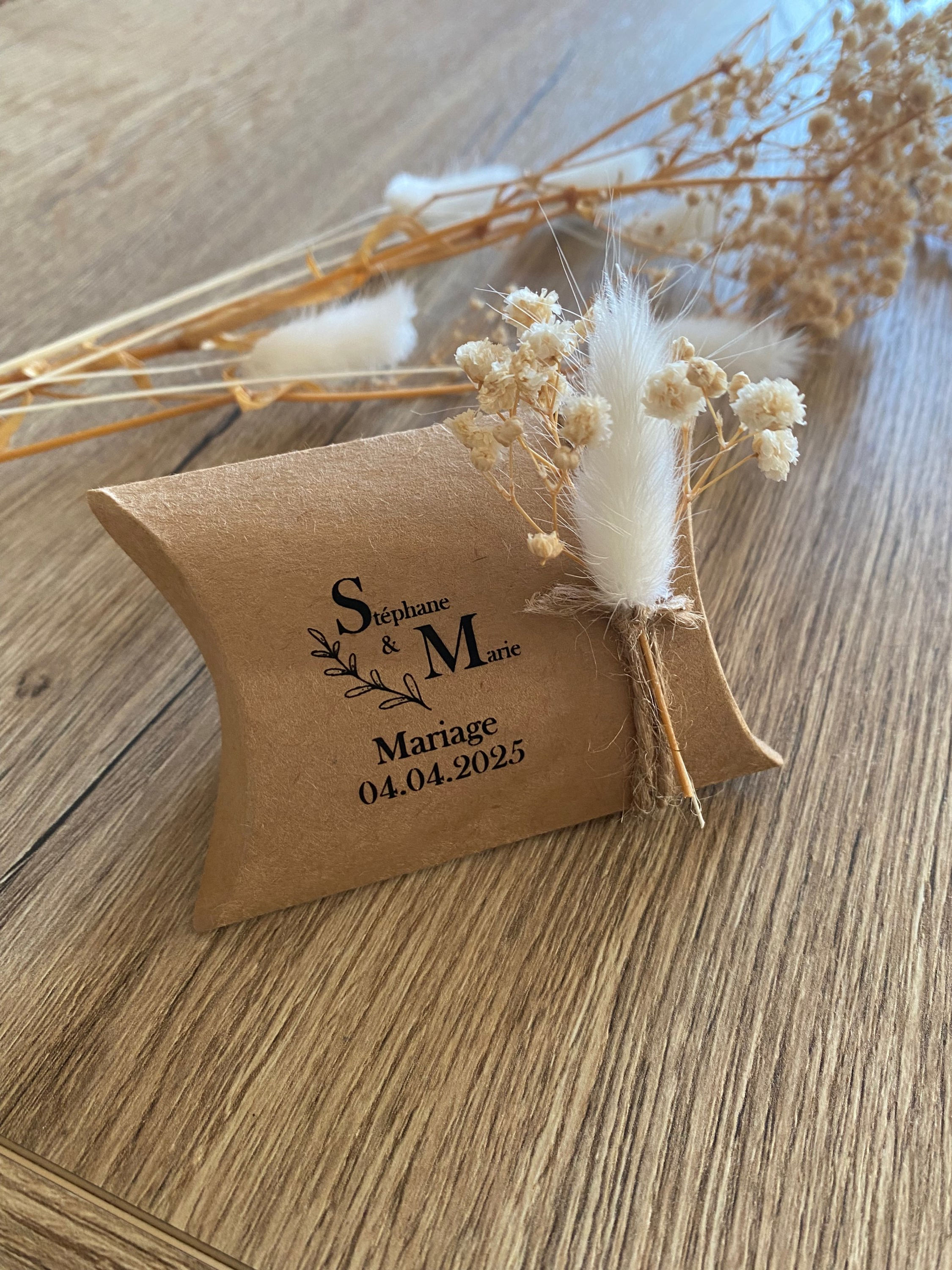 BOITE DRAGÉES MARIAGE - FLEURS SÉCHÉES