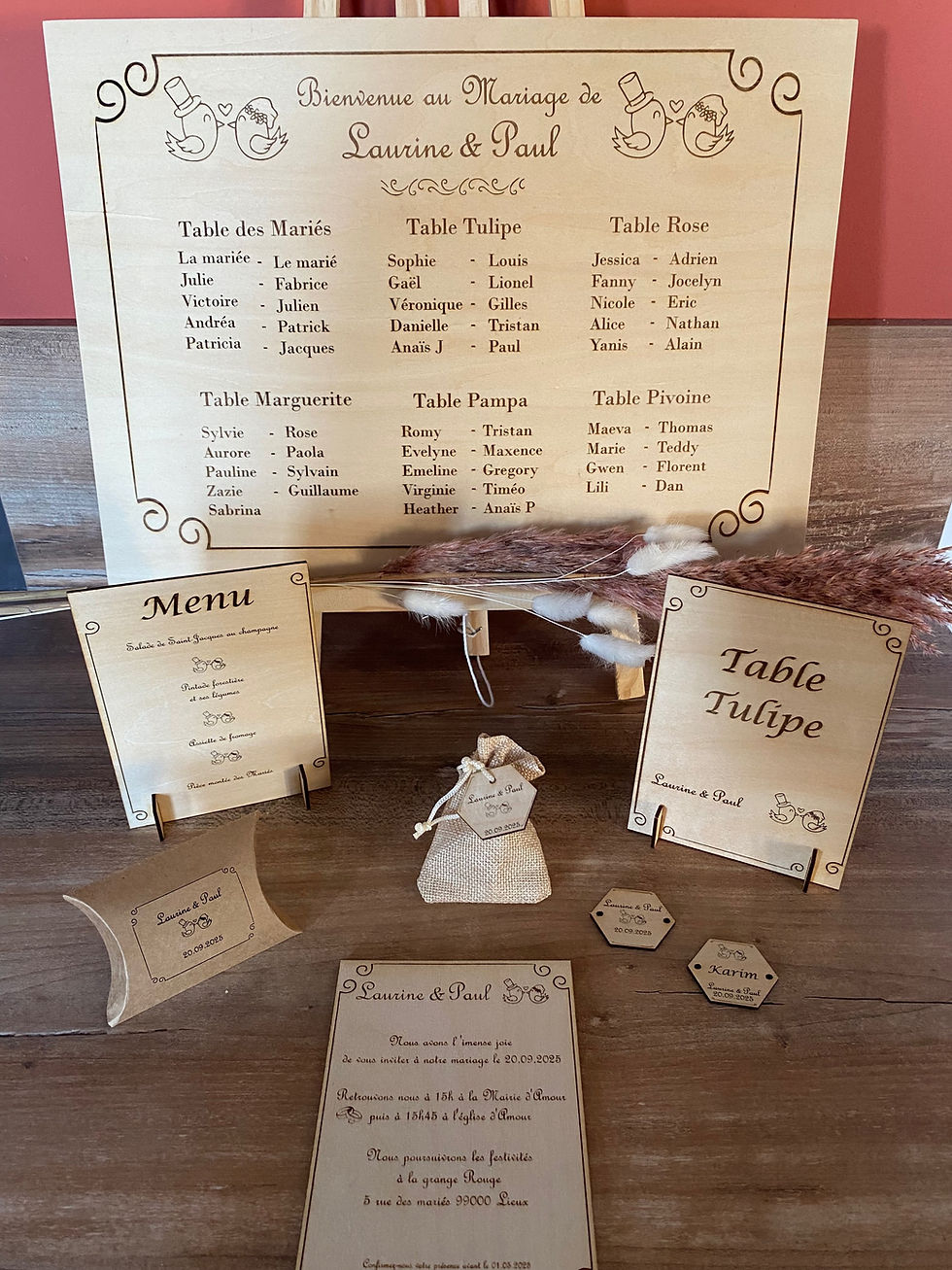 Miniature : plan de table bois oiseaux