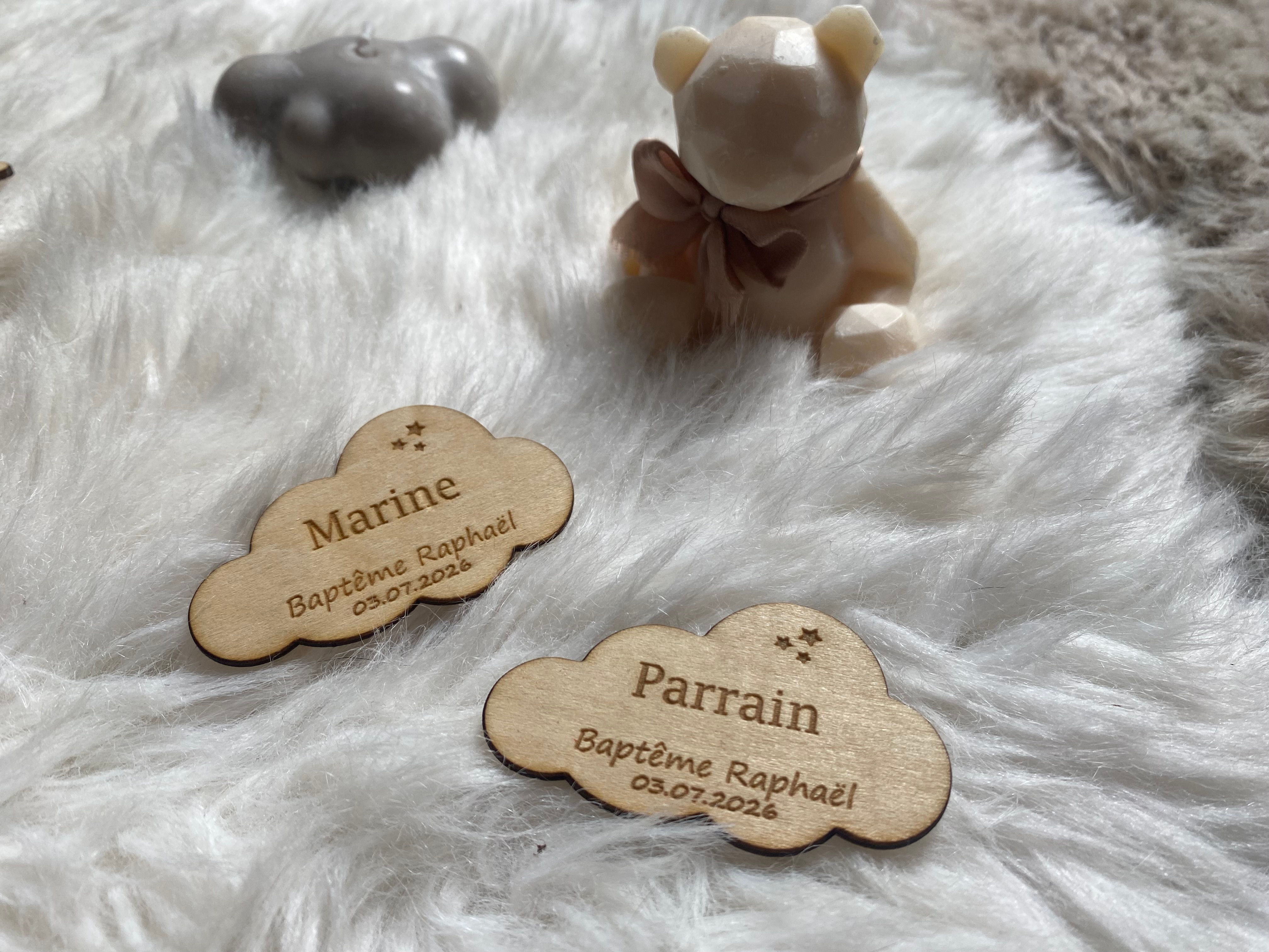 marque place bois nuage baptême