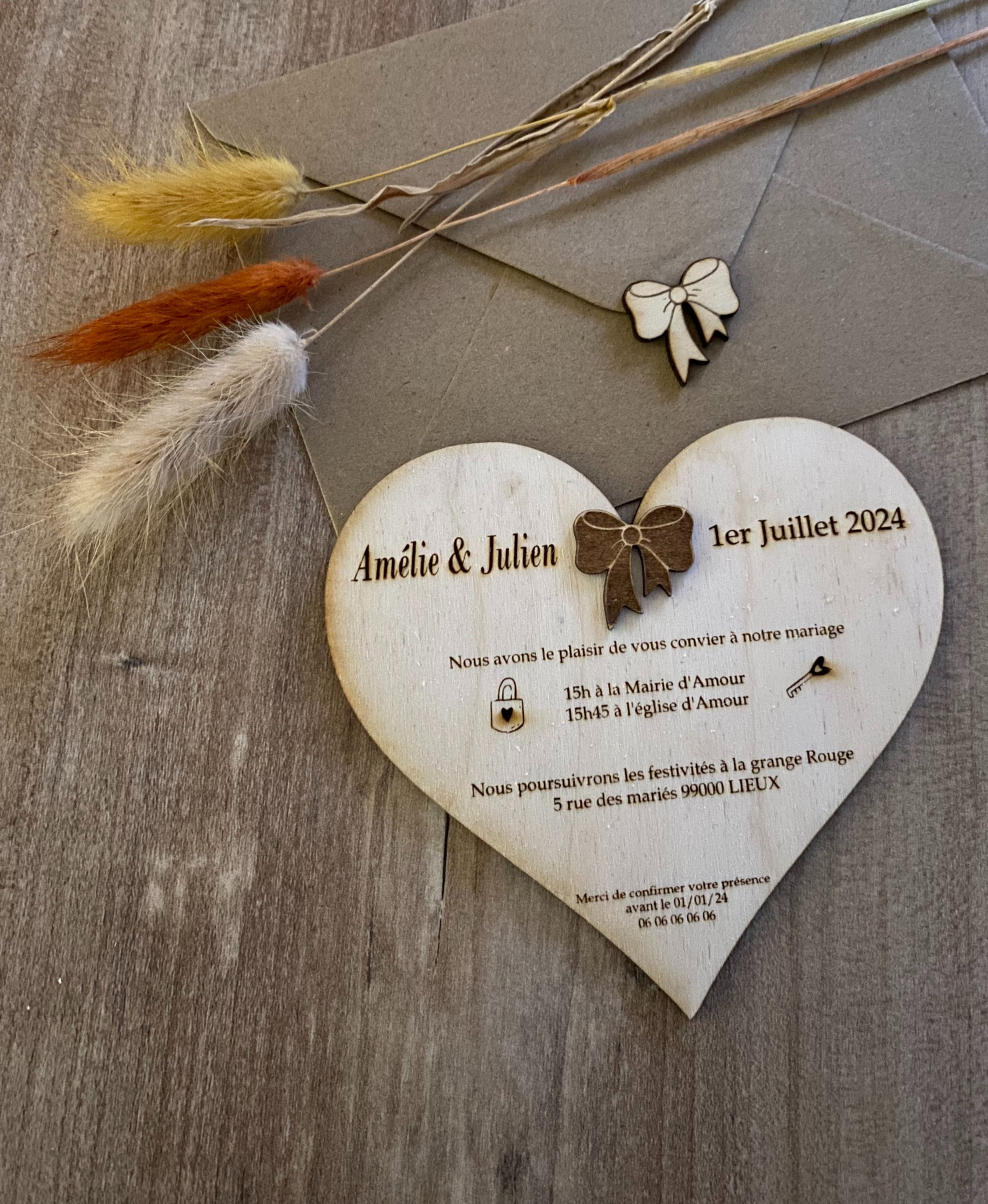 Faire part mariage coeur