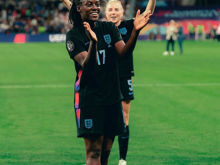 Michelle Agyemang celebrating at the Women's Euros vs Italy