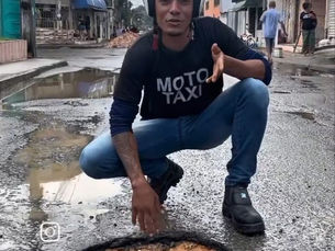 Morador de Simões Filho viraliza em vídeo humorado e sarcástico ao mostrar buracos na Avenida Camaçari e cobra ação do prefeito Devaldo Soares para manutenção de infraestrutura local