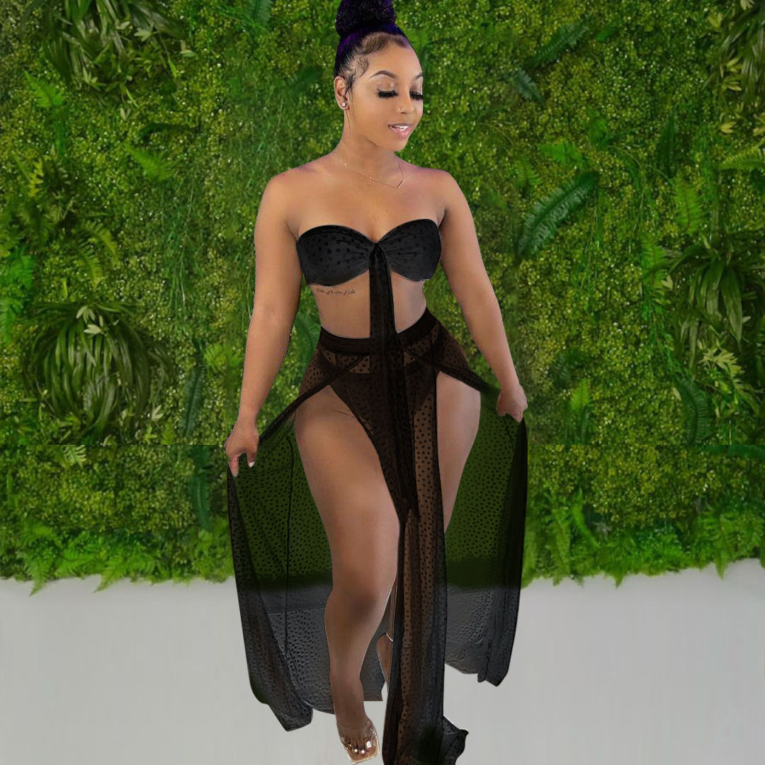 Three Piece Solid Color Swimsuit