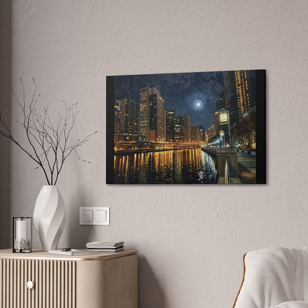Thumbnail: Chicago Riverwalk at Night Canvas Print — Stretched 0.75"