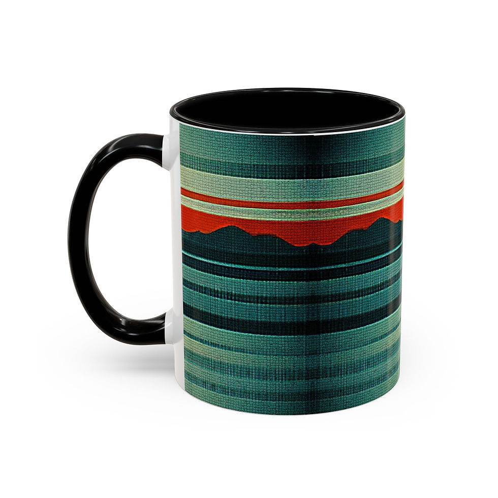 Thumbnail: Retro Mountain Sunrise Accent Coffee Mug – Vintage Striped Landscape Design