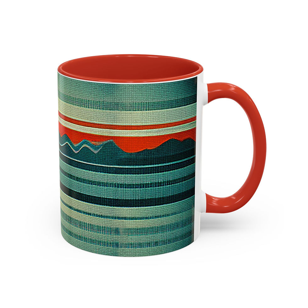 Thumbnail: Retro Mountain Sunrise Accent Coffee Mug – Vintage Striped Landscape Design
