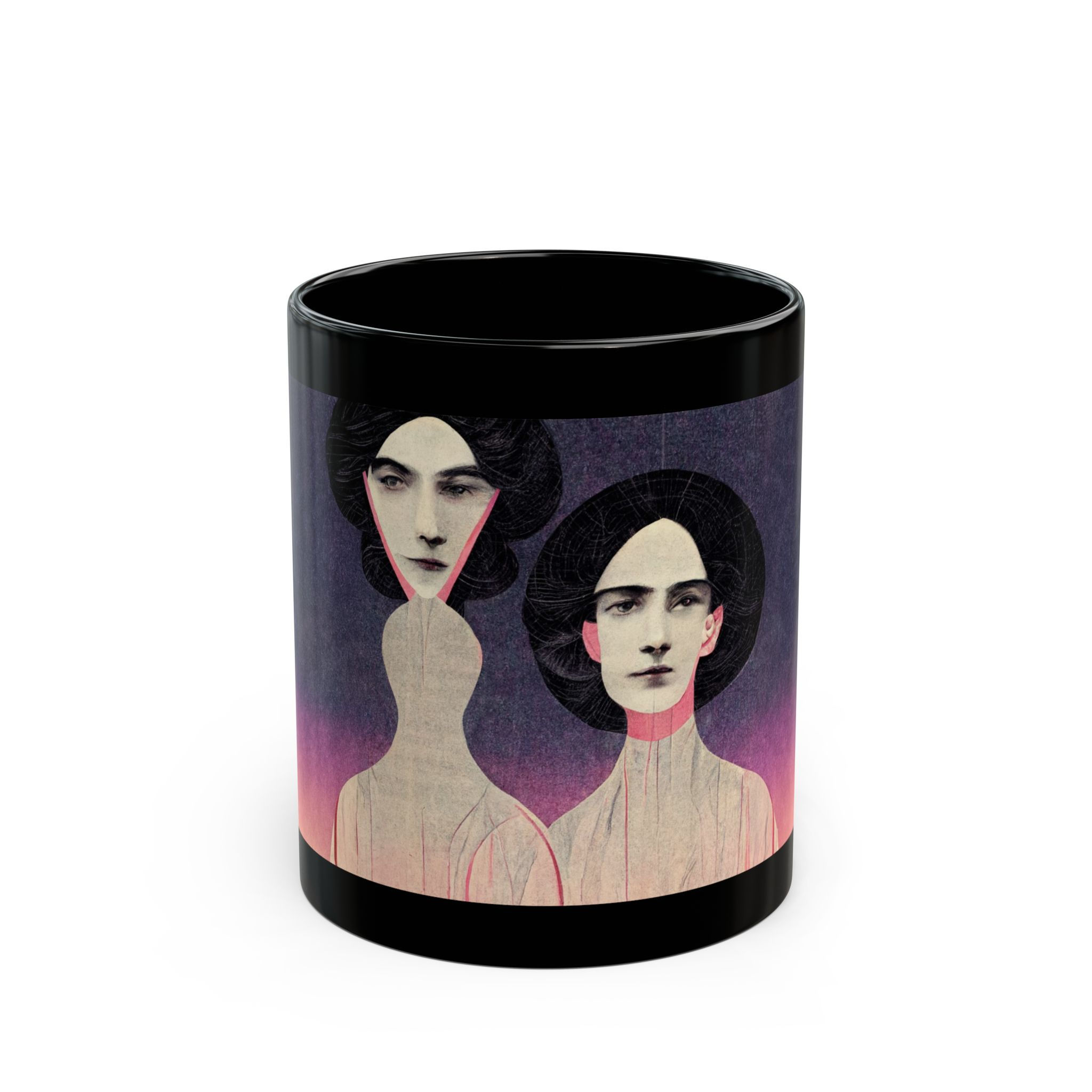 Gothic Vintage Portrait Black Mug – Dual Ladies Art Coffee Cup (11oz/15oz)