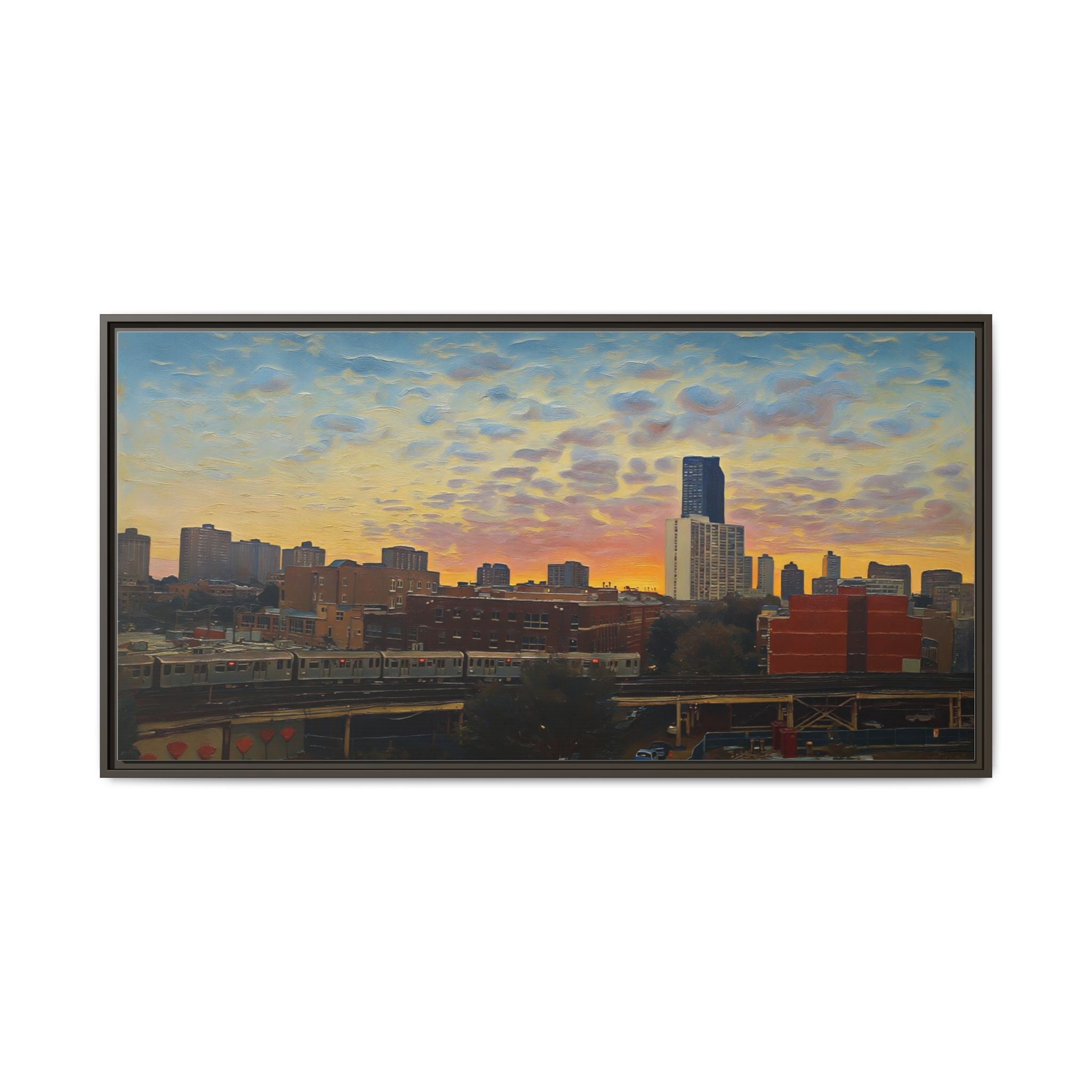 Chicago City Skyline Sunset Matte Framed Canvas