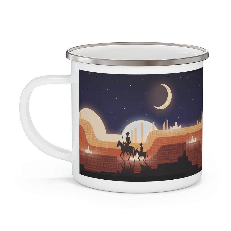 Thumbnail: Enamel Camping Mug — Desert Nightscape with Cowboys & Crescent Moon