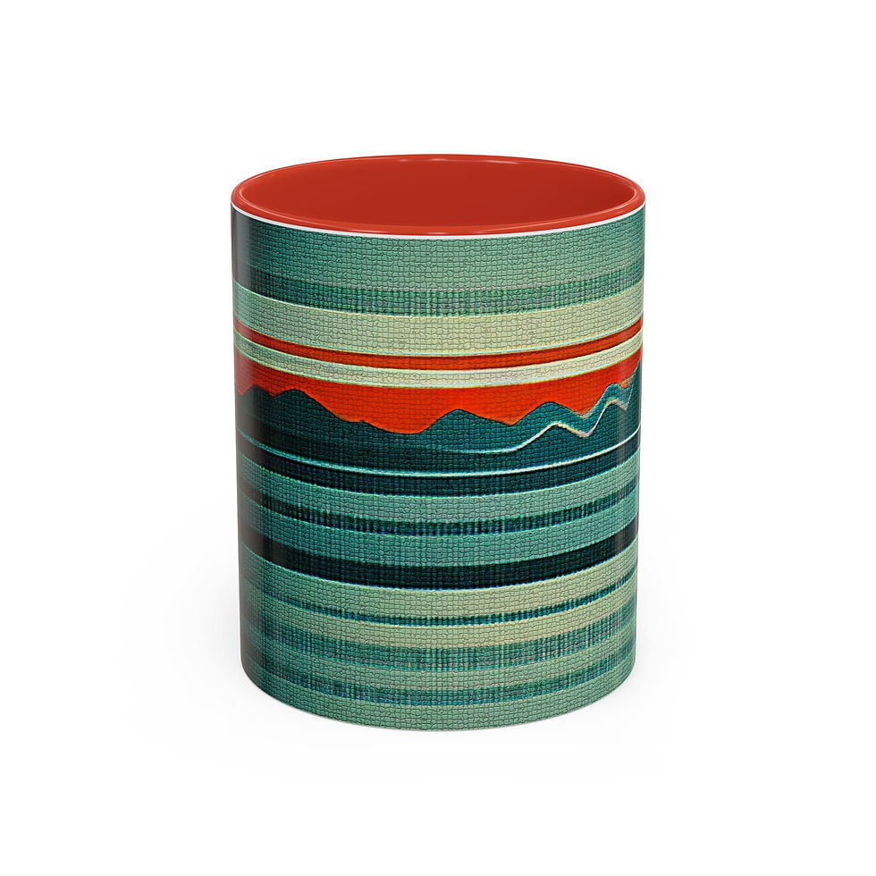 Thumbnail: Retro Mountain Sunrise Accent Coffee Mug – Vintage Striped Landscape Design