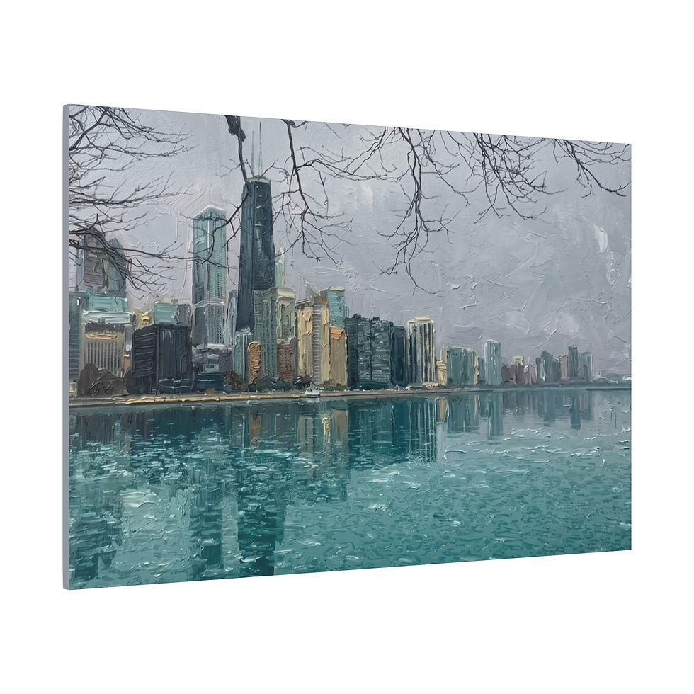 Thumbnail: Chicago Winter Skyline Matte Canvas Print — Ice-Flecked Lakefront Wall Art