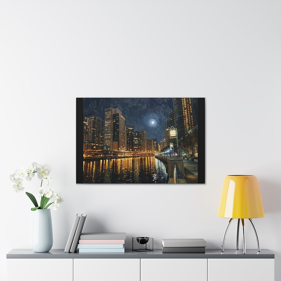 Thumbnail: Chicago Riverwalk at Night Canvas Print — Stretched 0.75"