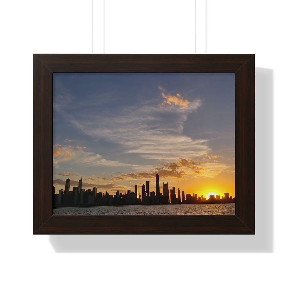 Thumbnail: Chicago Skyline Sunset Framed Poster - Horizontal Wall Art