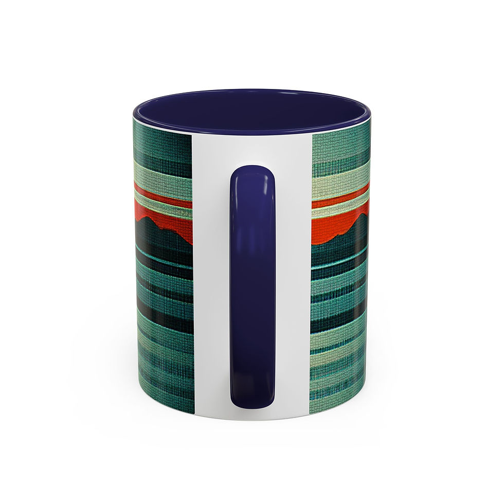 Thumbnail: Retro Mountain Sunrise Accent Coffee Mug – Vintage Striped Landscape Design