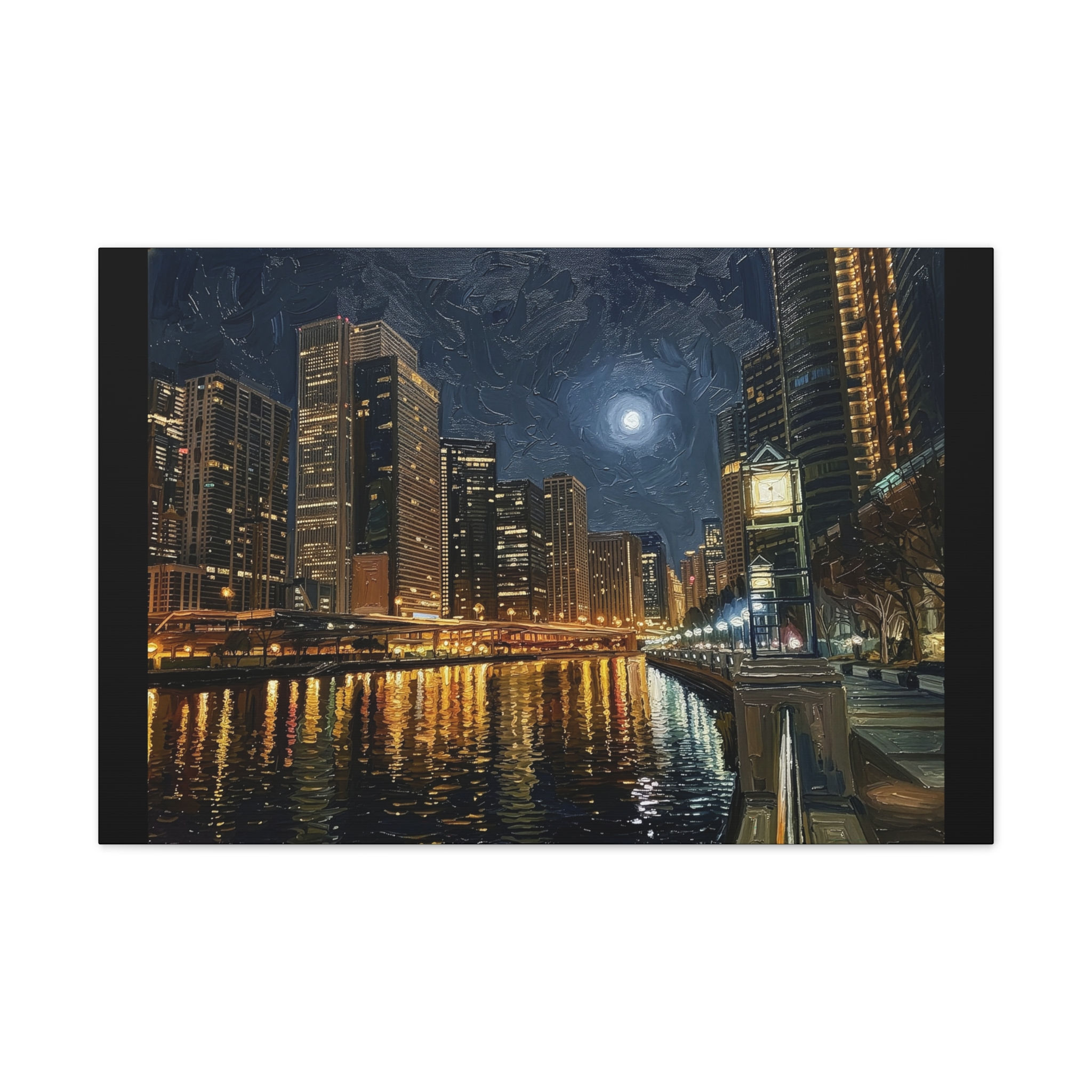 Chicago Riverwalk at Night Canvas Print — Stretched 0.75"