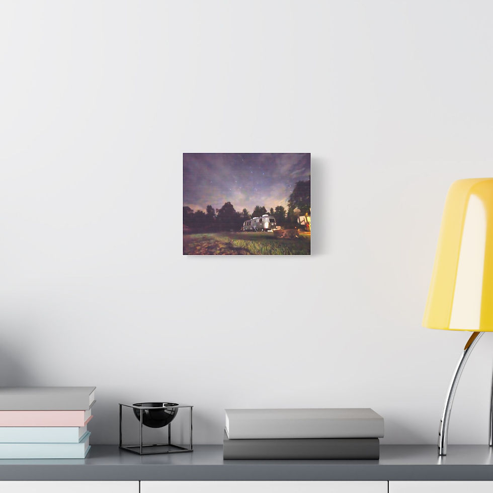 Thumbnail: Airstream Under the Stars Satin Canvas Print — Night Sky RV Wall Art