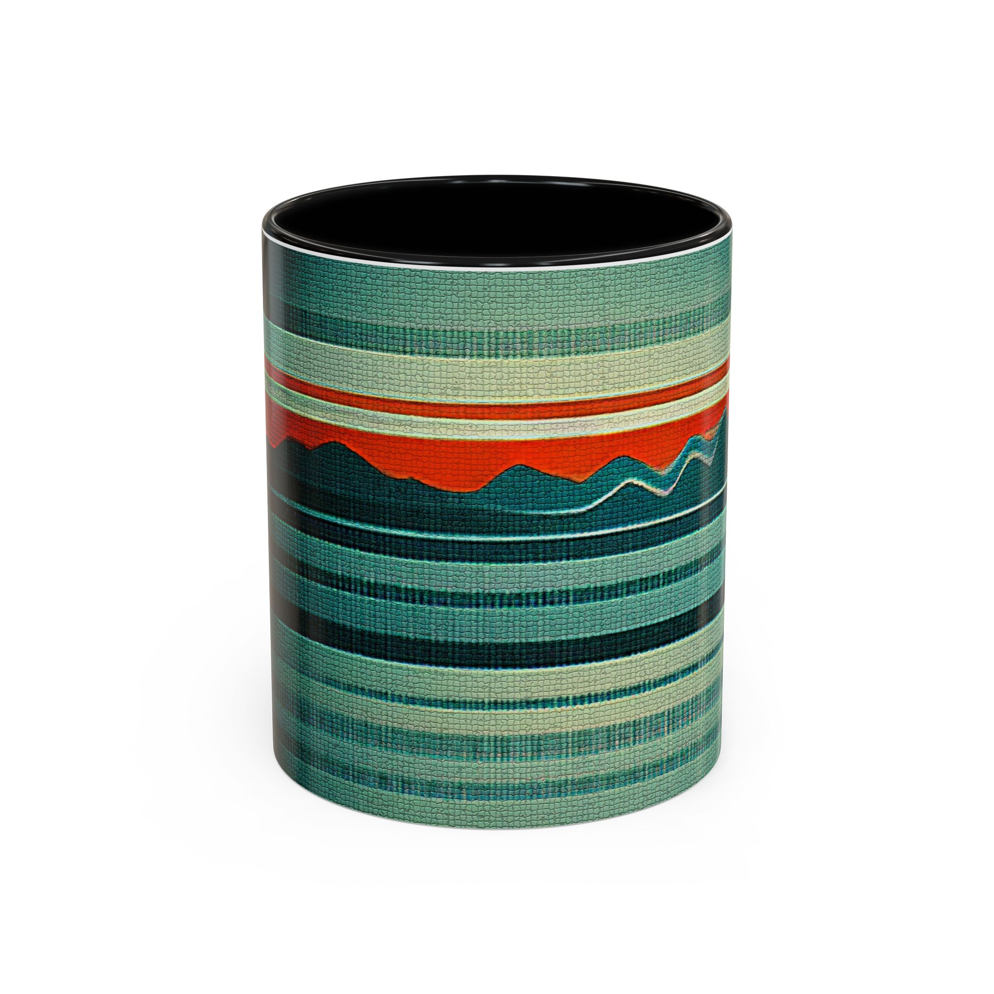 Retro Mountain Sunrise Accent Coffee Mug – Vintage Striped Landscape Design