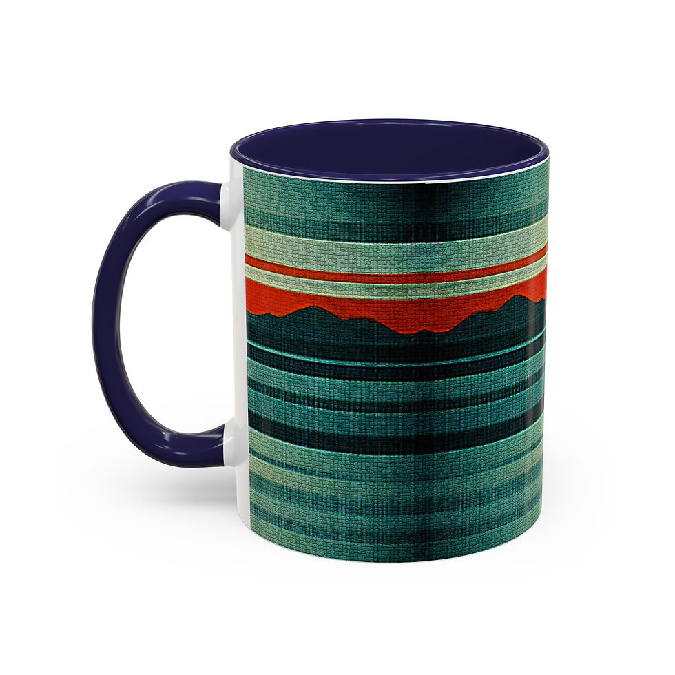Thumbnail: Retro Mountain Sunrise Accent Coffee Mug – Vintage Striped Landscape Design