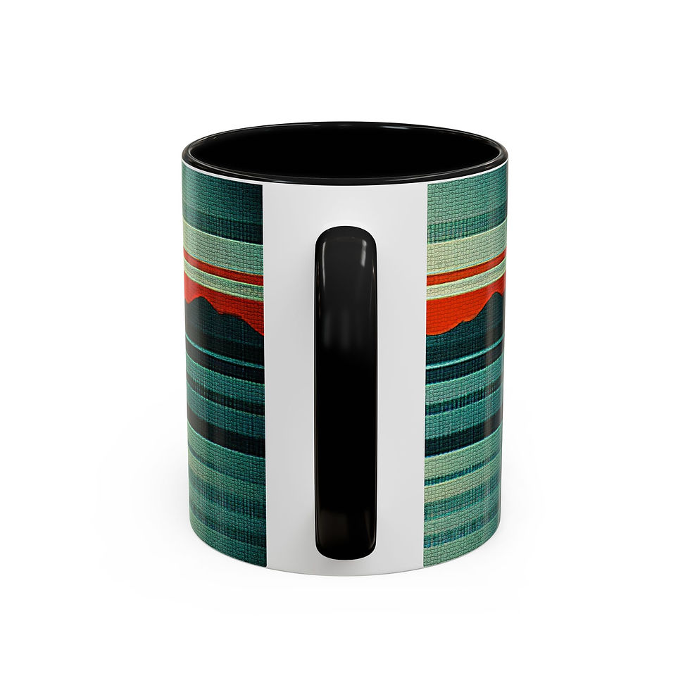 Thumbnail: Retro Mountain Sunrise Accent Coffee Mug – Vintage Striped Landscape Design