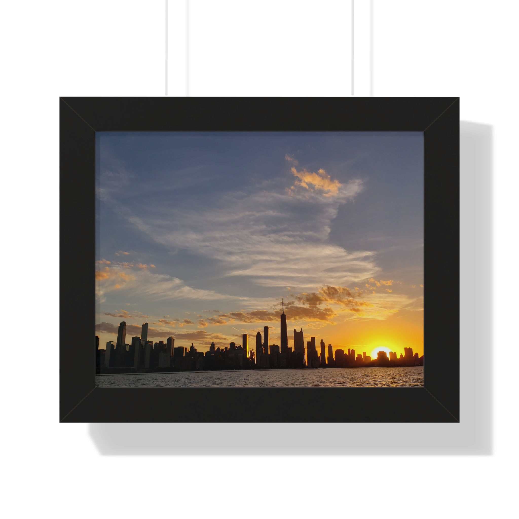 Chicago Skyline Sunset Framed Poster - Horizontal Wall Art
