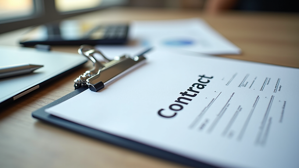 Close-up view of a signed construction contract on a clipboard