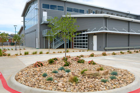 xeriscaping in Amarillo TX modern luxury commercial property gravel and desert plants
