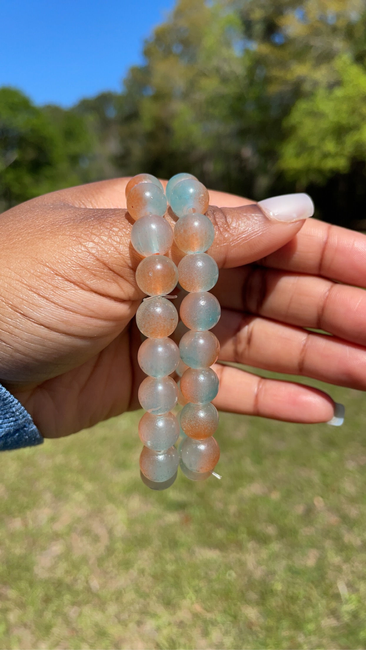 Blue/Burnt Orange Double Color Beaded Bracelet (1pc)