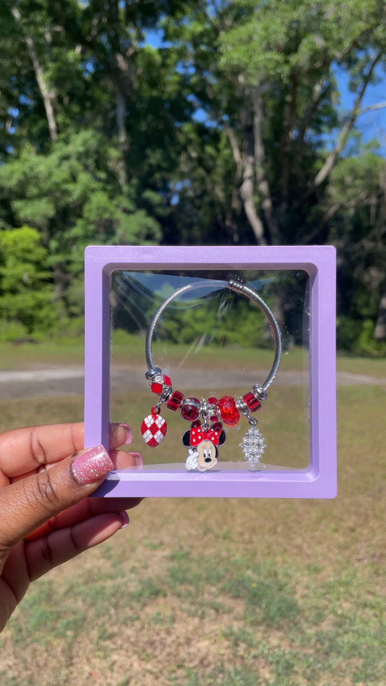Silver/Red Minnie Mouse Charm Bracelet