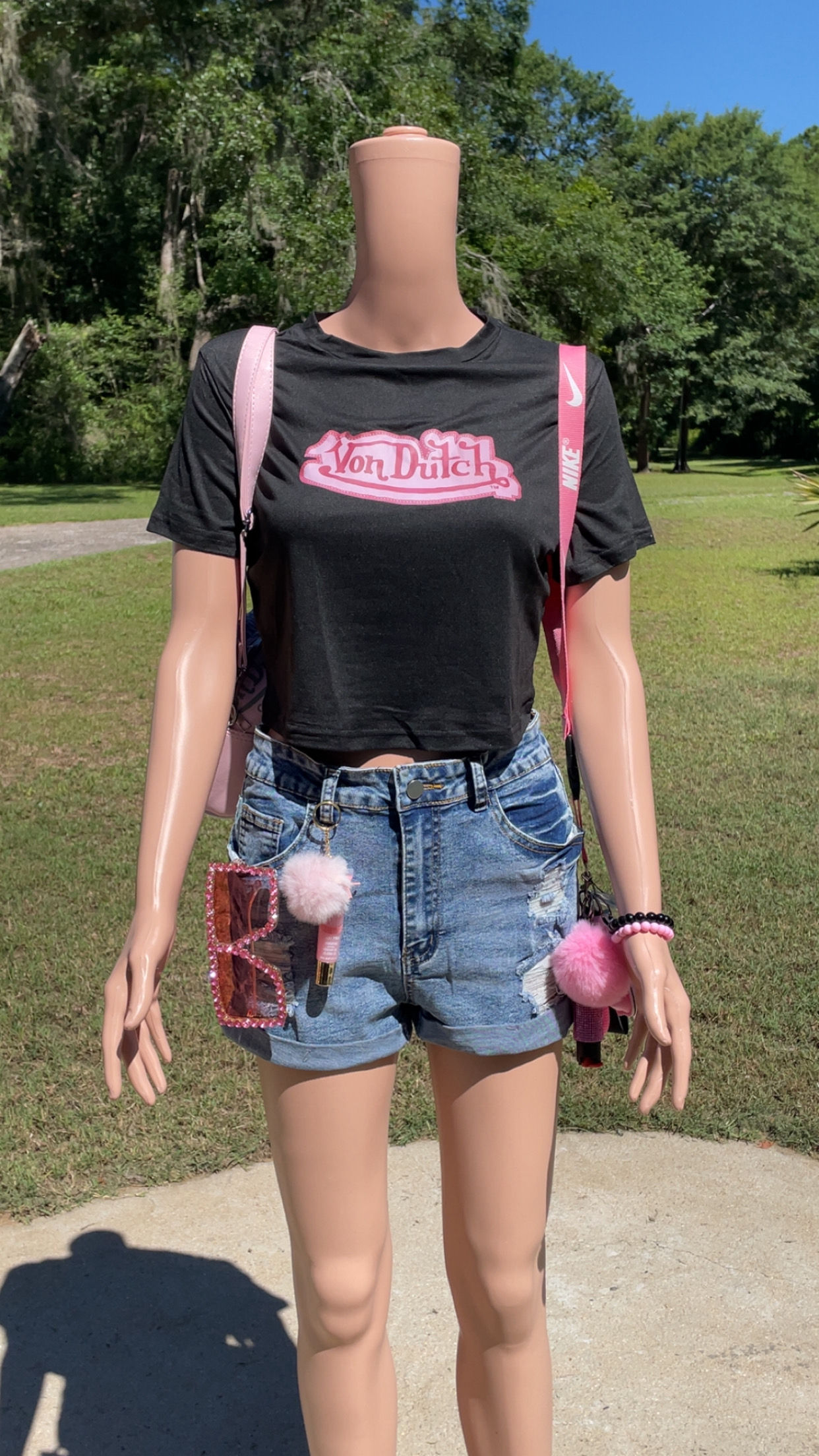 Black and Pink Von Dutch Crop Top 