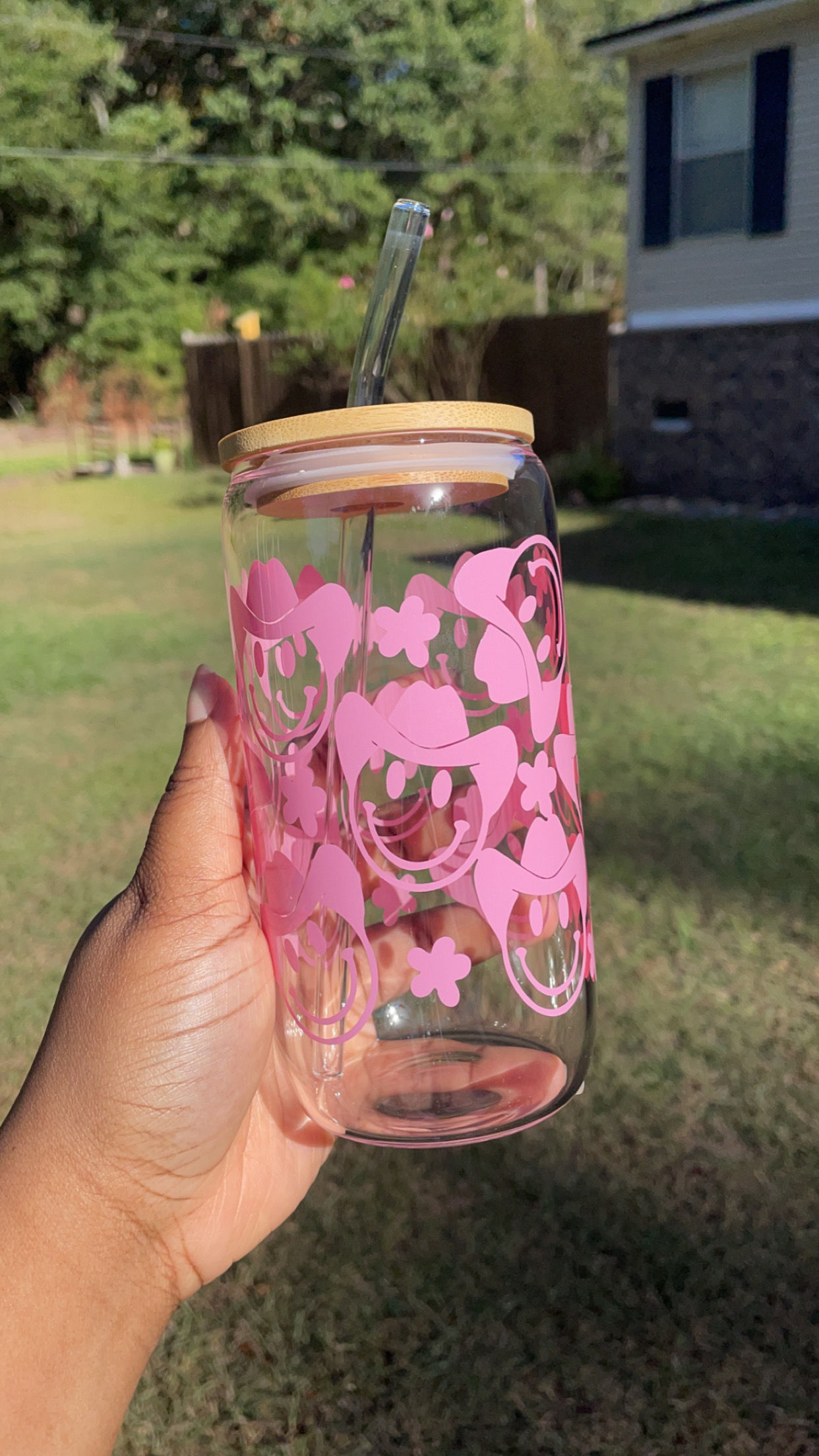 Pink Cowgirl Hat Glass Cup