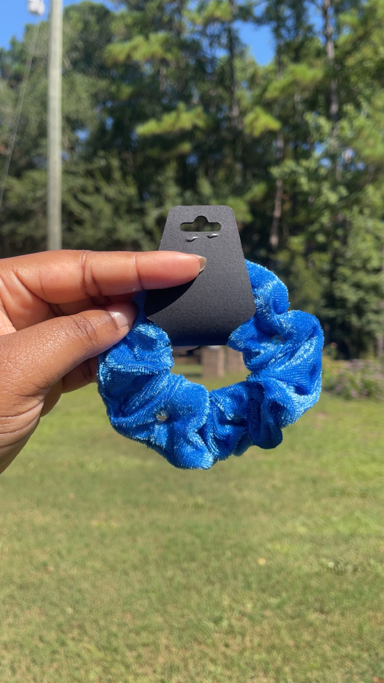 Ocean blue rhinestone hair scrunchie