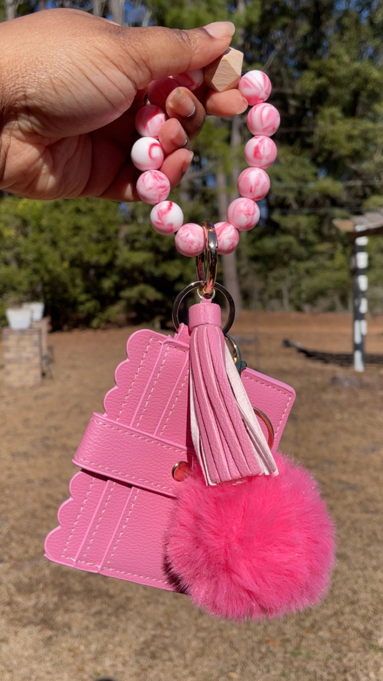 Pink Puff Ball Wristlet Wallet