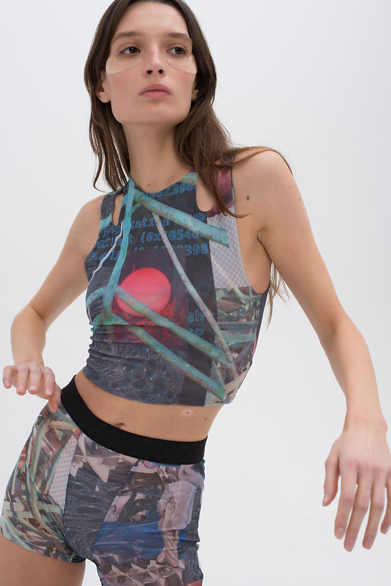 graphic print mesh tank top