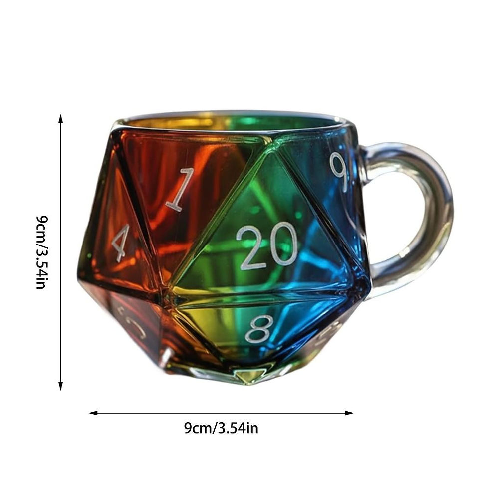 Thumbnail: Transparent Glass Rainbow D20 Dice Mug with Handle Fantasy Themed Polyhedral Dic