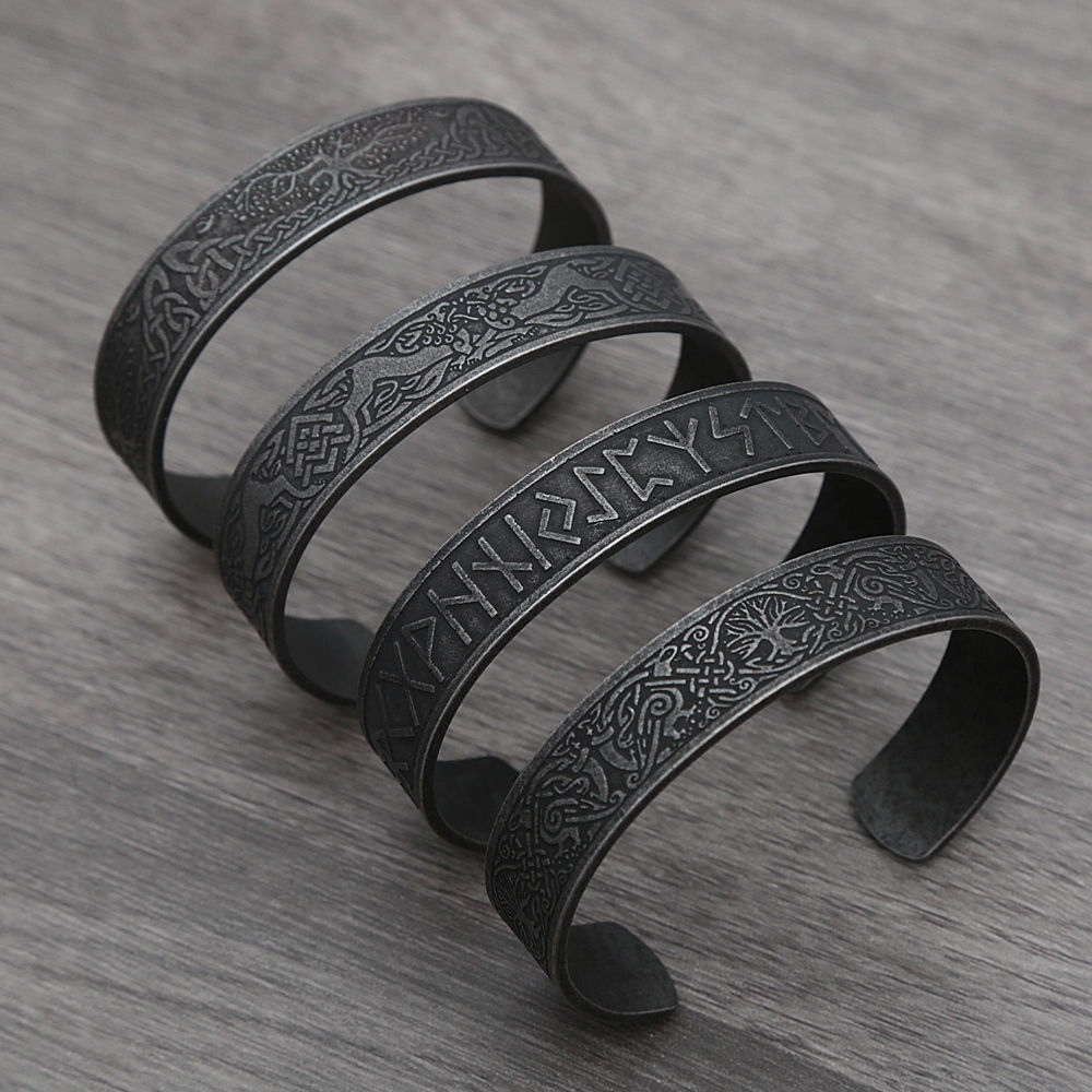 Punk Retro Nordic Viking Rune Bracelet for Men Women Stainless Steel Tree of Lif
