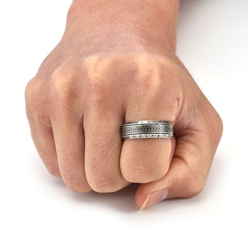 Thumbnail: YILUOCD Stainless Steel Viking Runes Ring for Men Women Vintage Nordic Celtic Kn