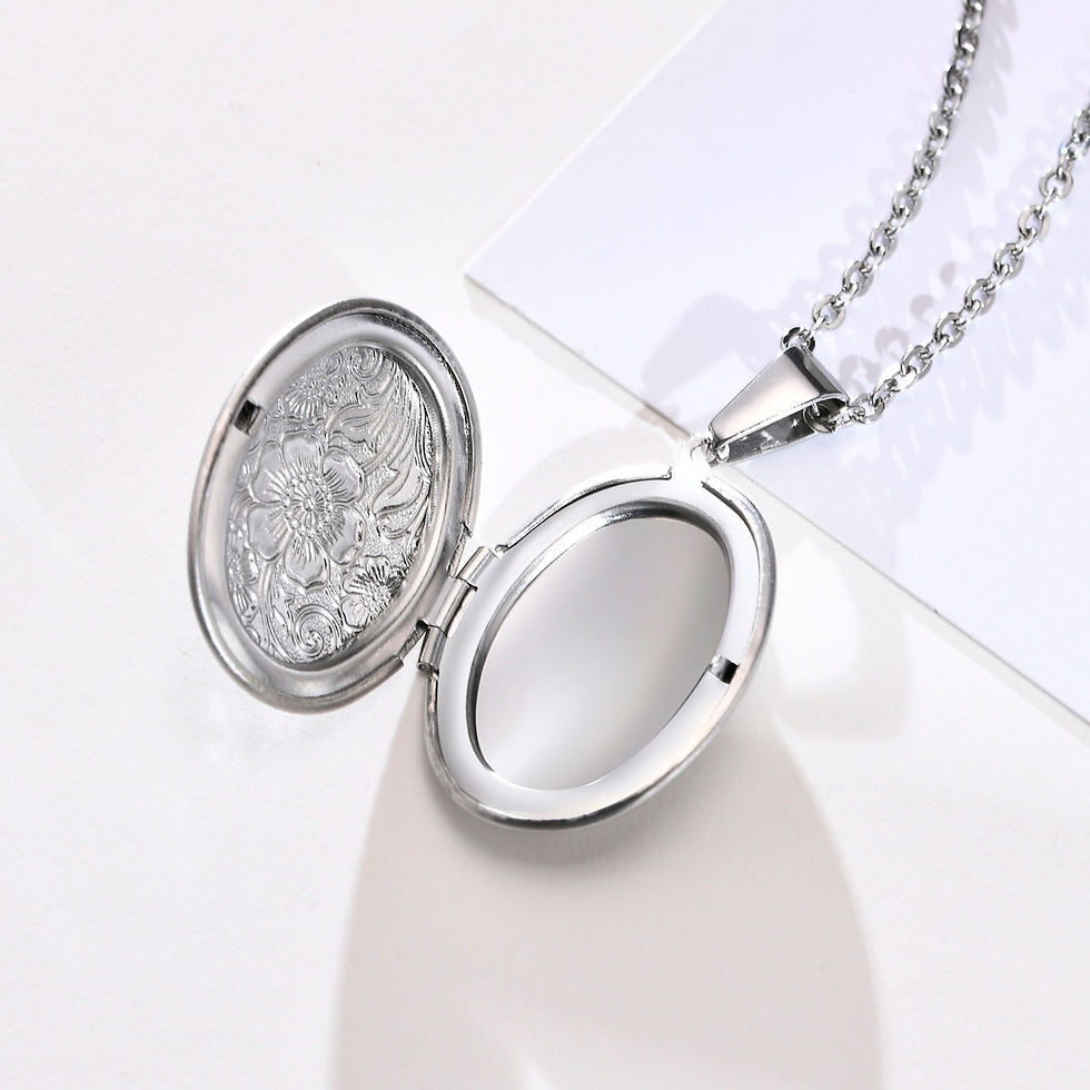 Thumbnail: Delicate Floral Oval Heart Locket Pendant Necklaces for Women,Stainless Steel Ph