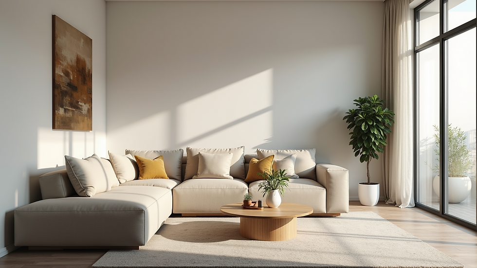 Wide angle view of a clean living room