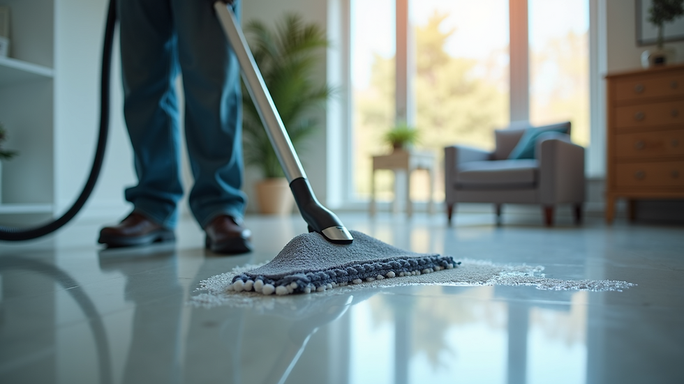 Eye-level view of a professional cleaning service in action