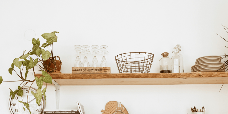 A simple, beautifully edited kitchen shelf with a few meaningful items