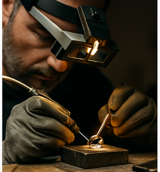 Craftsman inspecting jewelry